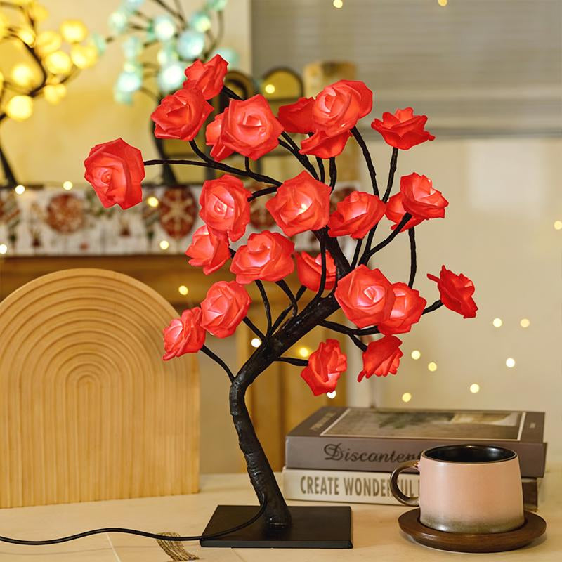 Rose Flower Design Tree Night Light, USB Powered Table Lamp, Versatile Indoor Room Lights for Bedroom, Holiday Decorative Lights, Perfect Valentine'S Day Gift & Home Decor, Nightlight for Bedroom
