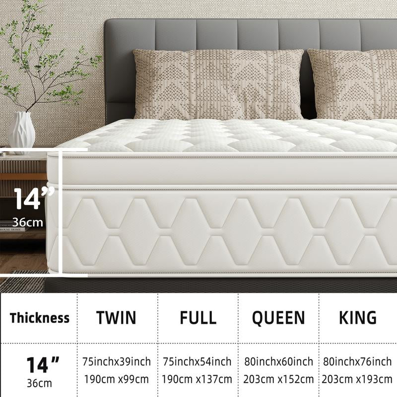 Twin/Full/Queen/King 12/14 Inch, Gel Memory Foam Hybrid Mattress,Pocket Spring Box Mattress, Fiberglass Free,Medium Firmness, Certipur Certified Jelly Bed Mattress Queen Size Mattress Colchones Para Cama Mattresses Bed Mattress