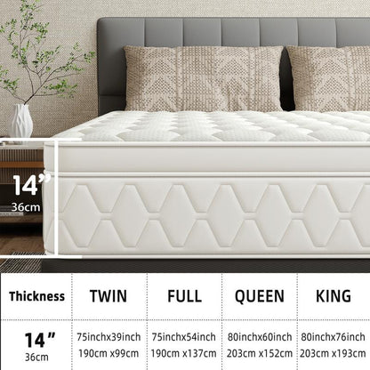 Twin/Full/Queen/King 12/14 Inch, Gel Memory Foam Hybrid Mattress,Pocket Spring Box Mattress, Fiberglass Free,Medium Firmness, Certipur Certified Jelly Bed Mattress Queen Size Mattress Colchones Para Cama Mattresses Bed Mattress