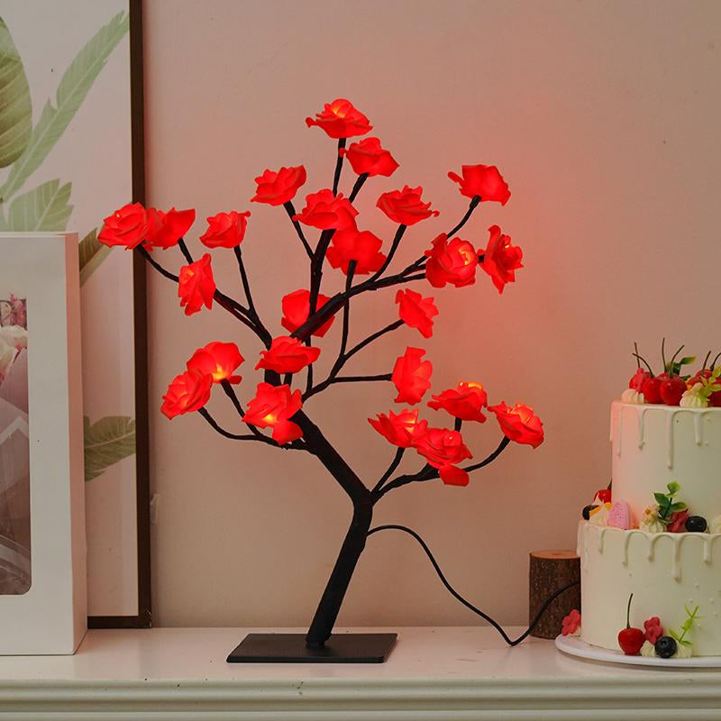 Rose Flower Design Tree Night Light, USB Powered Table Lamp, Versatile Indoor Room Lights for Bedroom, Holiday Decorative Lights, Perfect Valentine'S Day Gift & Home Decor, Nightlight for Bedroom