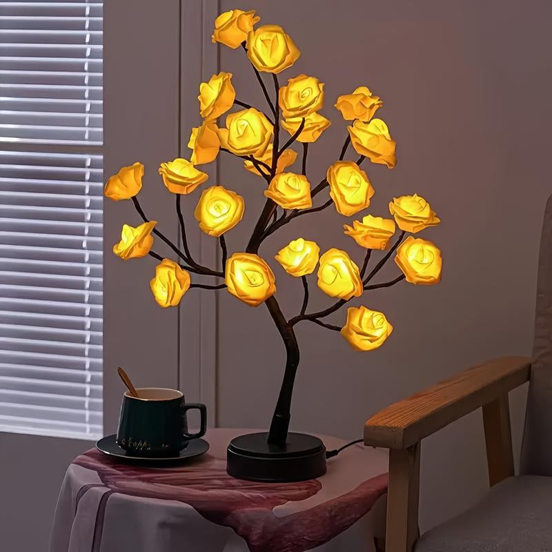 Rose Flower Design Tree Night Light, USB Powered Table Lamp, Versatile Indoor Room Lights for Bedroom, Holiday Decorative Lights, Perfect Valentine'S Day Gift & Home Decor, Nightlight for Bedroom
