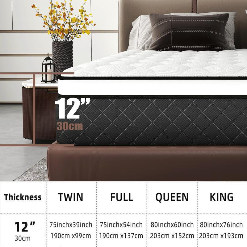 Twin/Full/Queen/King 12/14 Inch, Gel Memory Foam Hybrid Mattress,Pocket Spring Box Mattress, Fiberglass Free,Medium Firmness, Certipur Certified Jelly Bed Mattress Queen Size Mattress Colchones Para Cama Mattresses Bed Mattress