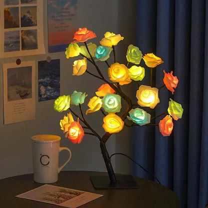 Rose Flower Design Tree Night Light, USB Powered Table Lamp, Versatile Indoor Room Lights for Bedroom, Holiday Decorative Lights, Perfect Valentine'S Day Gift & Home Decor, Nightlight for Bedroom