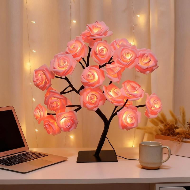 Rose Flower Design Tree Night Light, USB Powered Table Lamp, Versatile Indoor Room Lights for Bedroom, Holiday Decorative Lights, Perfect Valentine'S Day Gift & Home Decor, Nightlight for Bedroom