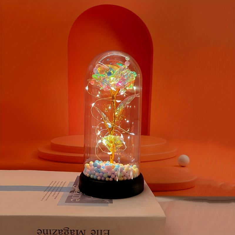 Bear-Shaped Glowing Rose Night Light with 2 Bears in Random Position Rose-Shaped Plastic Cover Home Room Desktop Decorative Lamp for Indoor Bedroom Study Valentine'S Day Christmas Gift